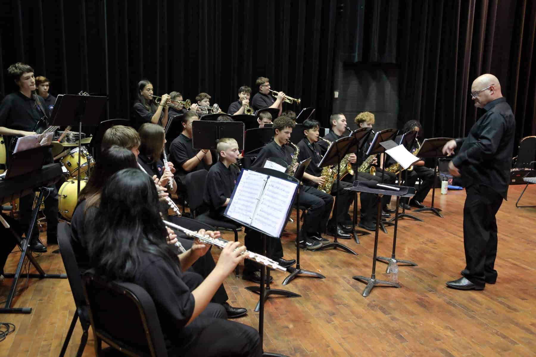 Christopher Welch conducting the Russell Middle School Jazz Band.